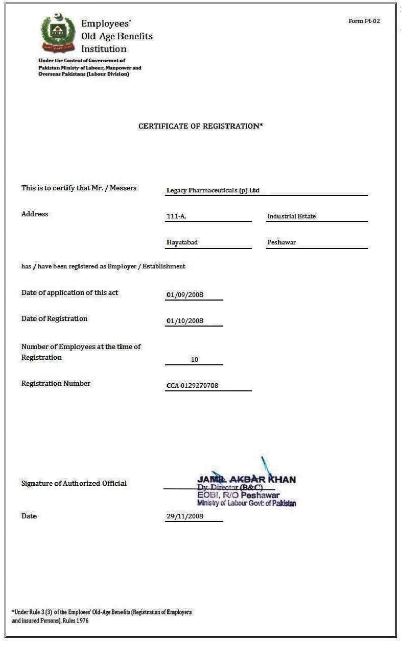 CERTIFICATE OF REGISTRATION